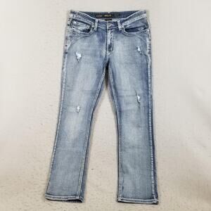 Helix Slim Straight Jeans Mens 33x30 Blue Medium Wash Distressed Denim Pants